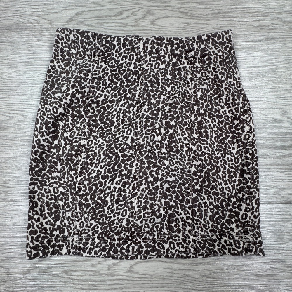 Free People Women‎ Skirt Leopard Print Mini High Waisted Brown Size 6 Cotton